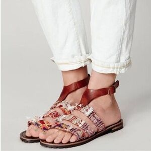 Free People Boho Eclectic Sandals Leather Ankle Straps with Adjustable Buckle